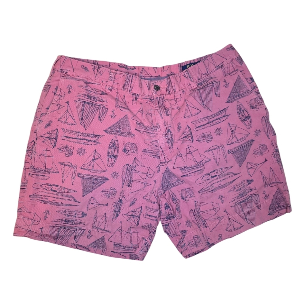 POLO RALPH LAUREN Classic Fit 6” Dusty Pink Navy Nautical‎ Print Short - Size 36